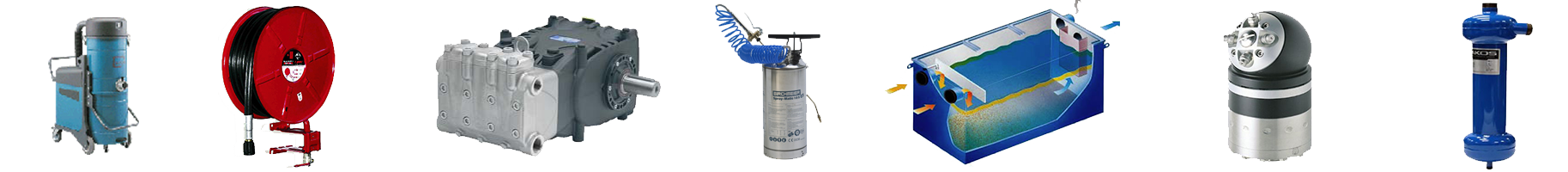 Gammes GEDO : aspirateurs, enrouleurs, pompes, pulvérisateurs, séparateurs, têtes de lavage, filtration